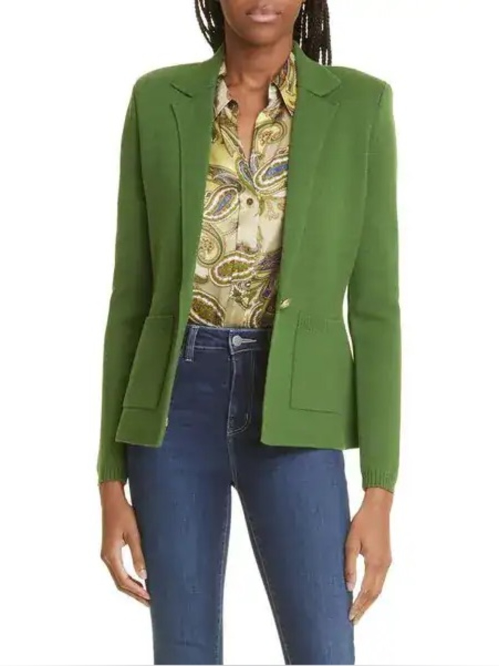 L'AGENCE Lacey Knit Blazer in Pine Green L